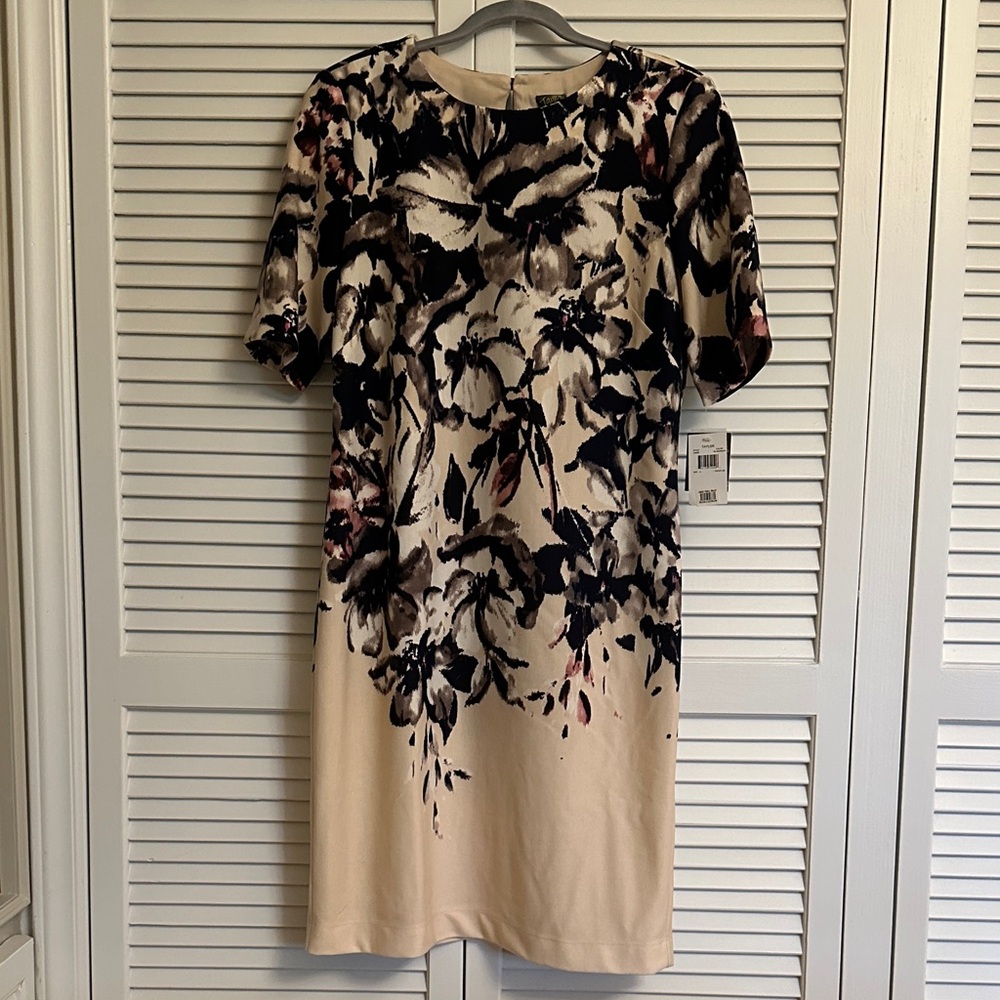 Taylor Navy and Cream Floral Midi Dress